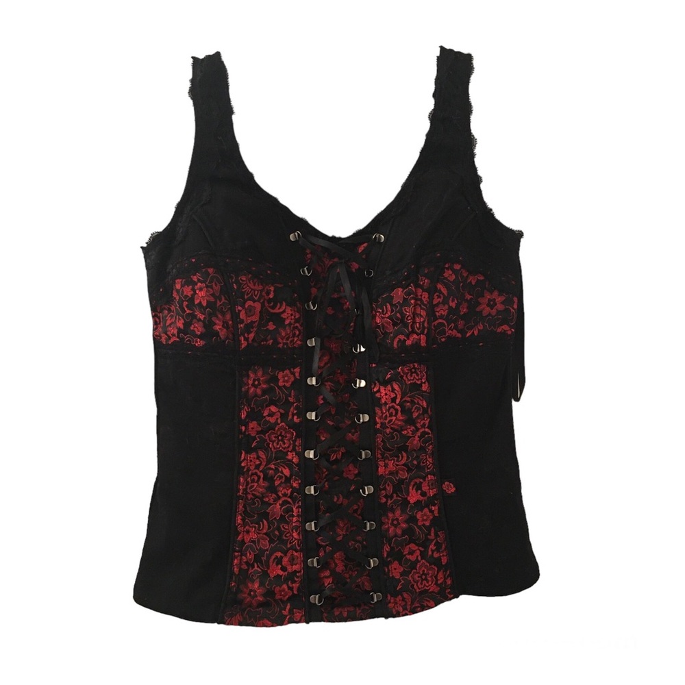 Tripp NYC Black and Red brocade corset top